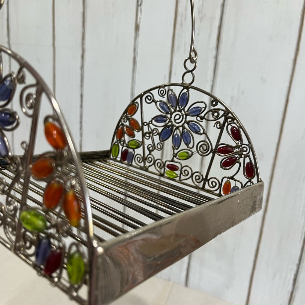 Vintage Glass Like Beaded Silver Napkin Holder with Beaded Handle - Picture 13 of 16